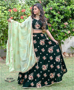 NEW WEDDING WEAR DARK GREEN COLOR LEHNGA CHOLI WITH DUPATTA