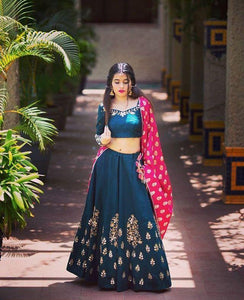 Blue & Pink Wonderful Lehenga Choli With Dupatta