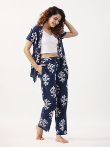 3 PIECE  indigo booti Night Suit Set with Pyjama