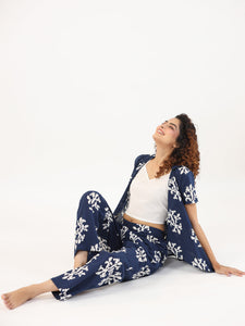 3 PIECE  indigo booti Night Suit Set with Pyjama