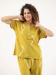 Mustard  and White Conversational Eagle printed Night suit set with pyjama