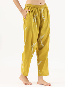 Mustard  and White Conversational Eagle printed Night suit set with pyjama