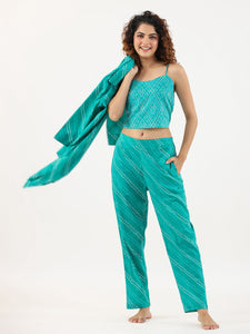 Turquoise Bhandej Cotton 3 peice Co-ord set