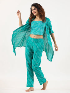 Turquoise Bhandej Cotton 3 peice Co-ord set