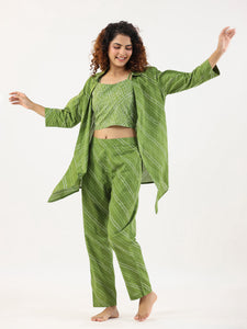 AVOCADO GREEN Bhandej Cotton 3 peice Co-ord set