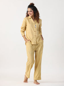 Beige Solid Night Suit