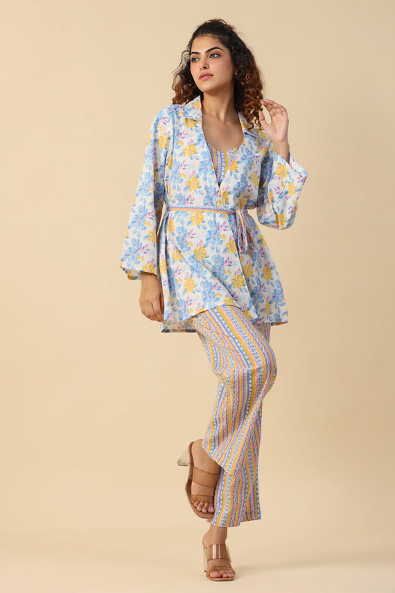Cotton Printed 3 PEICE Night Suit Set with Pyjama