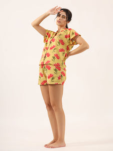 Mustard Shorts Night Suit Set