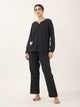 Black solid Cotton Night SUIT