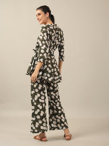 Green Floral PEPLUM Printed cotton Coord  Set