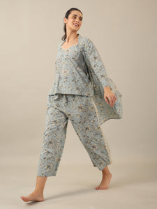 Powder blue Pure Cotton 3 peice  Night SUIT