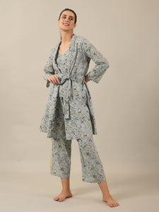 Powder blue Pure Cotton 3 peice  Night SUIT