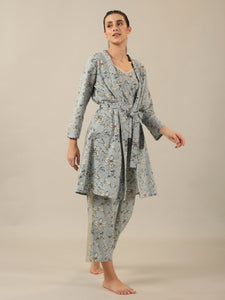 Powder blue Pure Cotton 3 peice  Night SUIT