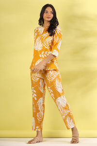 Yellow Cotton Printed Night Suit Set with Pajama