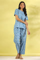 Blue printed pure cotton night suit set