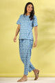 Blue printed pure cotton night suit set