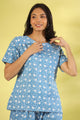 Blue printed pure cotton night suit set