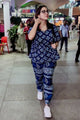 Women Navy Blue Pure Cotton Ethnic motifs Printed  Kaftan With Pyjama