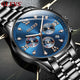 GOOD WATCH-Big Watch for Men Waterproof Black Metal Watch Screw Down Crown Multifunction Watch Chronograph Stainless Steel Watch Sport Outdoor Wrist Watch