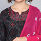 Rang Deep Black Pink Print Cotton Set of Kurti With Pant & Dupatta