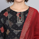 Rang Deep Black Red  Print Cotton Set of Kurti With Plazzo & Dupatta