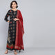 Rang Deep Black Red  Print Cotton Set of Kurti With Plazzo & Dupatta