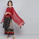 Rang Deep Black Red  Print Cotton Set of Kurti With Plazzo & Dupatta