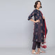 Rang Deep Midnight Blue  Print Cotton Set of Kurti With Pant & Dupatta