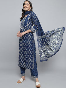 RangDeep Women set Indigo Blue Booti Print Kurta Set