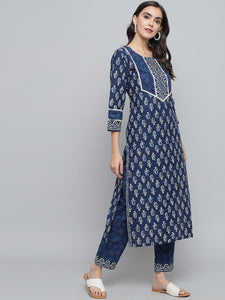 RangDeep Women set Indigo Blue Booti Print Kurta Set