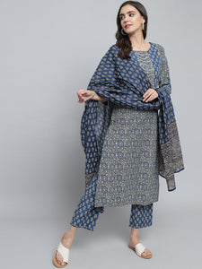 RangDeep Women set Indigo Blue Printed Kurta Set