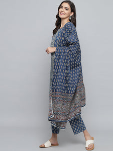 RangDeep Women set Indigo Blue Printed Kurta Set