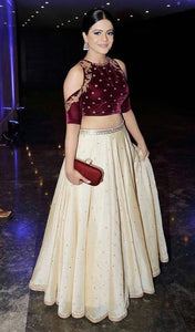 Maroon & Cream Semi-Stitched Lehnga Choli