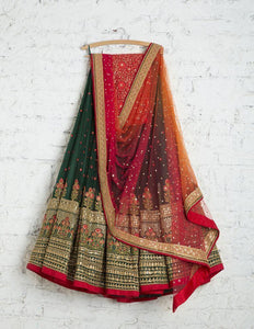 Green & Red Graceful Lehnga Choli With Dupatta