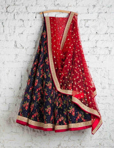 Navy Blue & Red Innovative Lehnga Choli With Dupatta