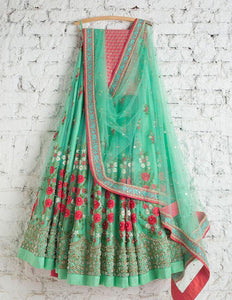 GREEN PLEASURABLE LEHNGA CHOLI WITH DUPATTA