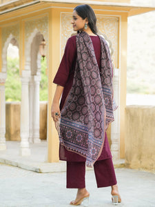 Women Cotton Flex Kurta Set With Chiffon Dupatta