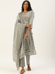 Women Grey Ethnic Motifs Printed Beads and Stones Pure Cotton Kurta with Trousers & With Dupatta