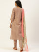 Women Olive Green Ethnic Motifs Printed Sequinned Pure Cotton Kurta with Trousers & With Dupatta