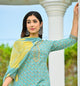 Women Olive Green Ethnic Motifs Printed Sequinned Pure Cotton Kurta with Trousers & With Dupatta