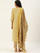 Women Yellow Pure Cotton Ethnic Printed Gotta Patti Kurta with Trousers & Dupatta