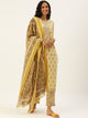 Women Yellow Pure Cotton Ethnic Printed Gotta Patti Kurta with Trousers & Dupatta